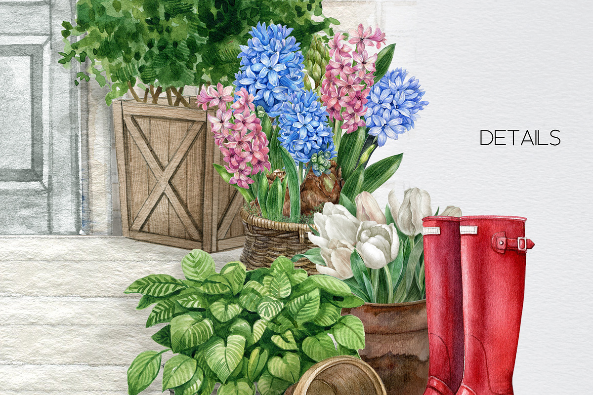 Watercolor spring front door clipart, an Object Illustration by yana.fefelova (Photo 4 of 4)