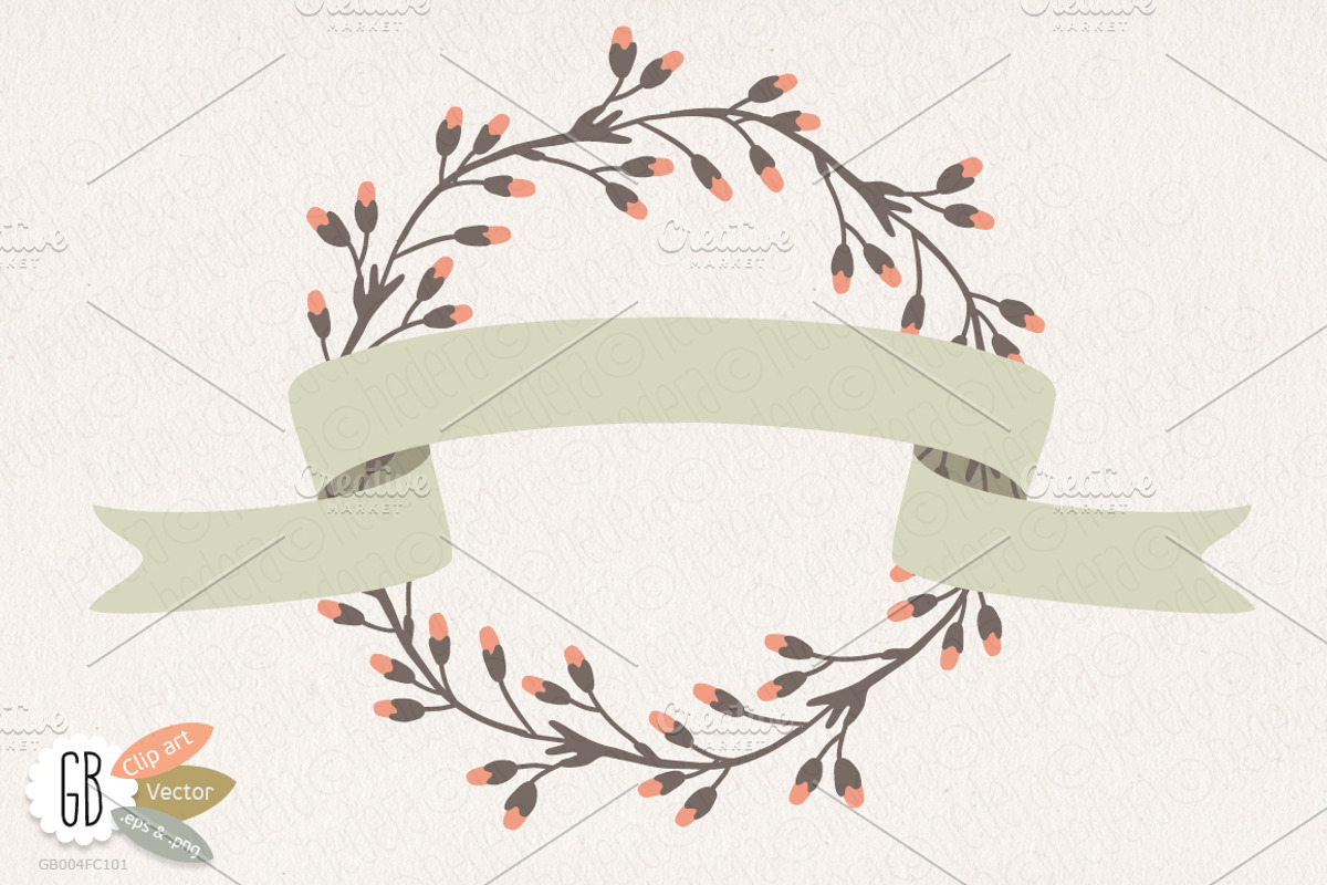 Wreaths laurels ribbons folk flowers, a Decorative Illustration by GrafikBoutique (Photo 2 of 2)