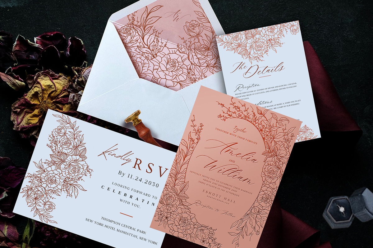 Rose Wedding Invitation Sets, a Print Template by Shwet Art (Photo 2 of 7)