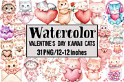 Valentine's Day Kawaii Cats Clipart, an Illustration by Design Market (Thumbnail 1 of 3)
