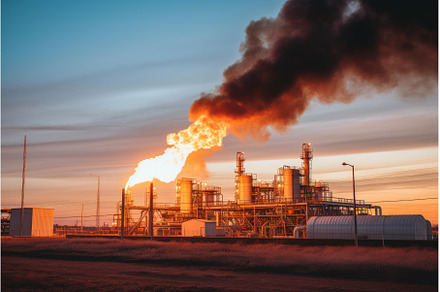 Industrial power plant at sunset, an Industrial Photo by Ylivdesign
