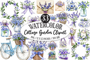 watercolor Cottage Garden PNG