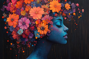 Vibrant portrait of a woman with a f, a Photo by Tanuart