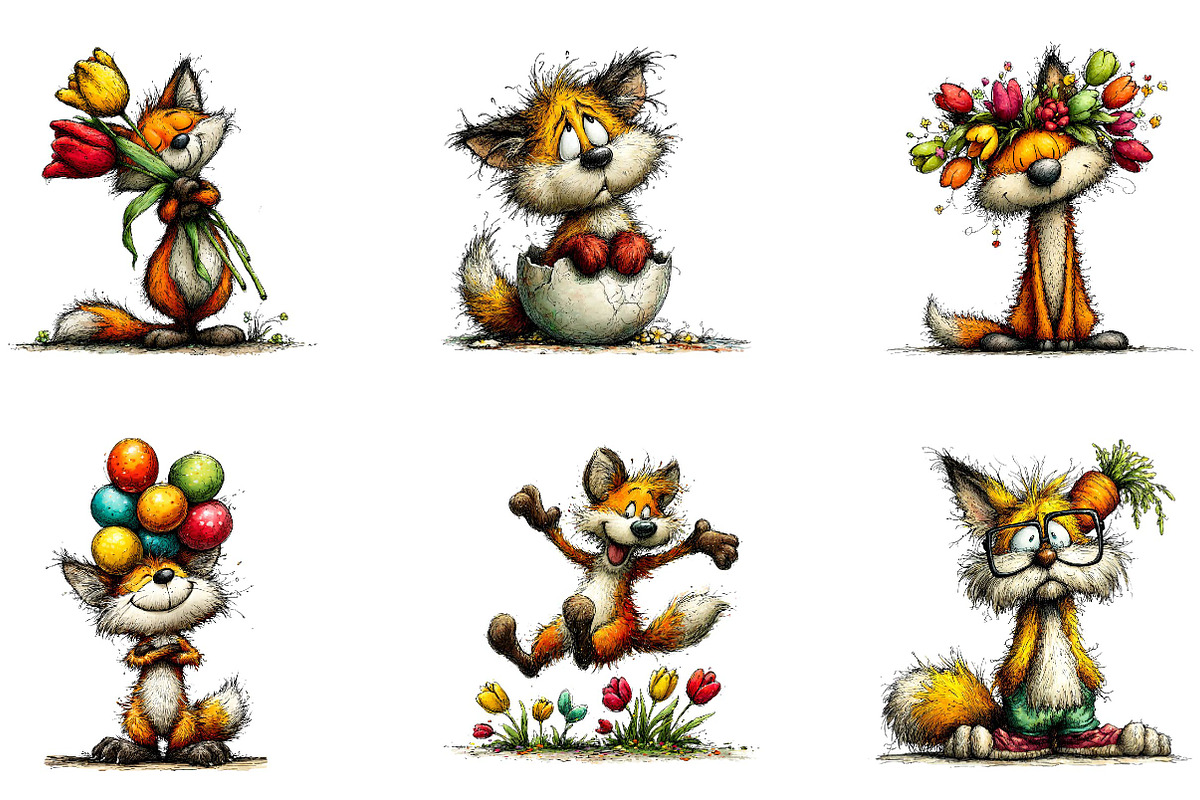 Whimsical Spring Funny Fox Clipart, an Illustration by CreationArt (Photo 2 of 7)