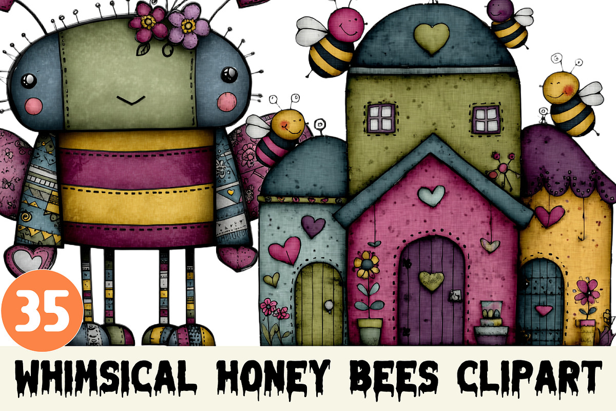 Whimsical Honey Bees Clipart, a Graphic by CitraGraphics