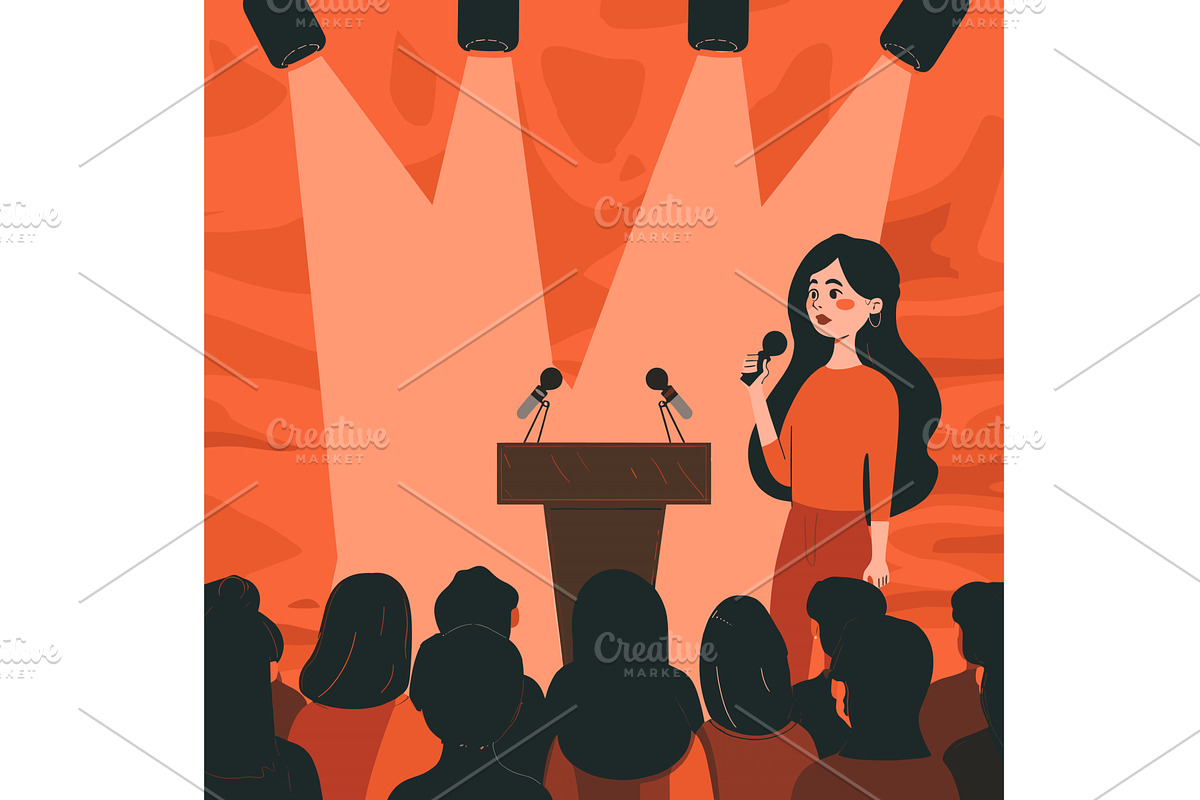 Woman speaking lectern audience, a Person Illustration by Vectorstockersland