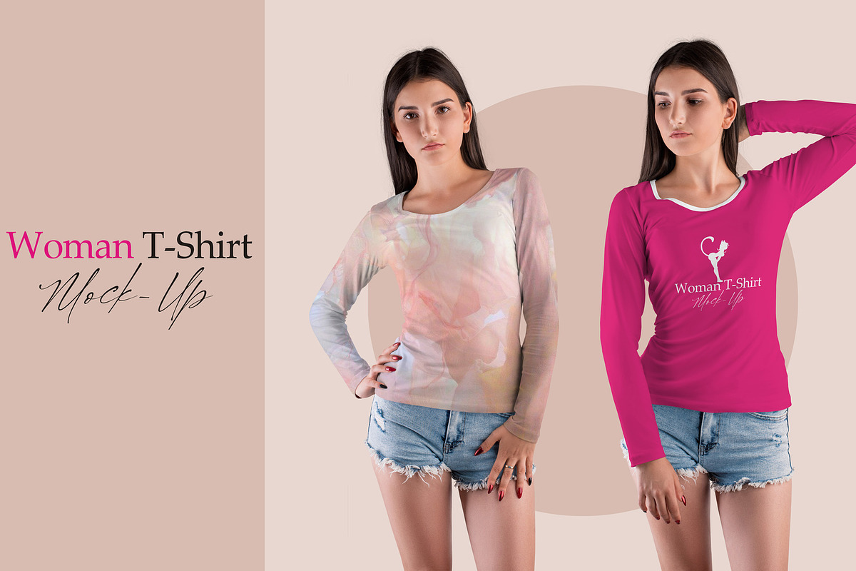 Long Sleeve Woman T-Shirt MockUp, a Shirt Mockup by PSD Market (Photo 1 of 11)