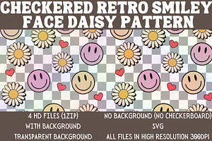 CHECKERED RETRO SMILEY FACE DAISY