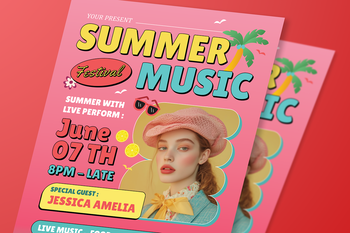 Retro Summer Music Flyer Set, a Flyer Template by SquidPixey (Photo 5 of 5)