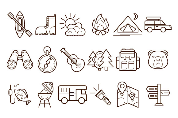 Camping And Outdoor Line Icons