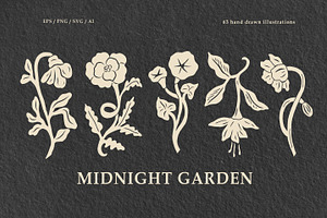 Midnight Garden flowers set, an Object Illustration by RaDavCrafts