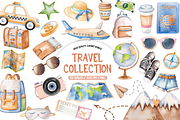 Watercolor Travel Collection Clipart, an Illustration by TatiMockup (Thumbnail 1 of 5)