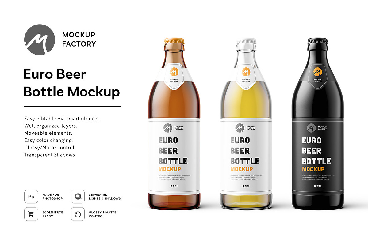Euro Beer Bottle Mockup, a Household Mockup by Mockup Factory (Photo 1 of 3)