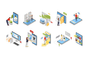 Isometric online shopping. People, a Technology Illustration by Valerie Bodnar