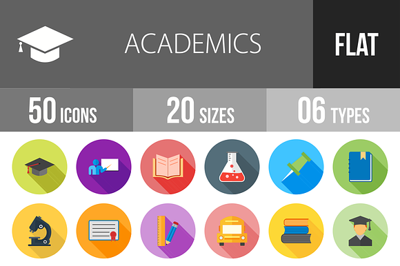 50 Academics Flat Shadowed Icons