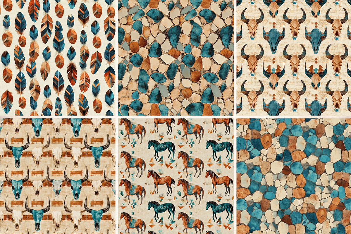 Western Watercolor Seamless Pattern, a Pattern Graphic by Digital Artistic99 (Photo 3 of 8)