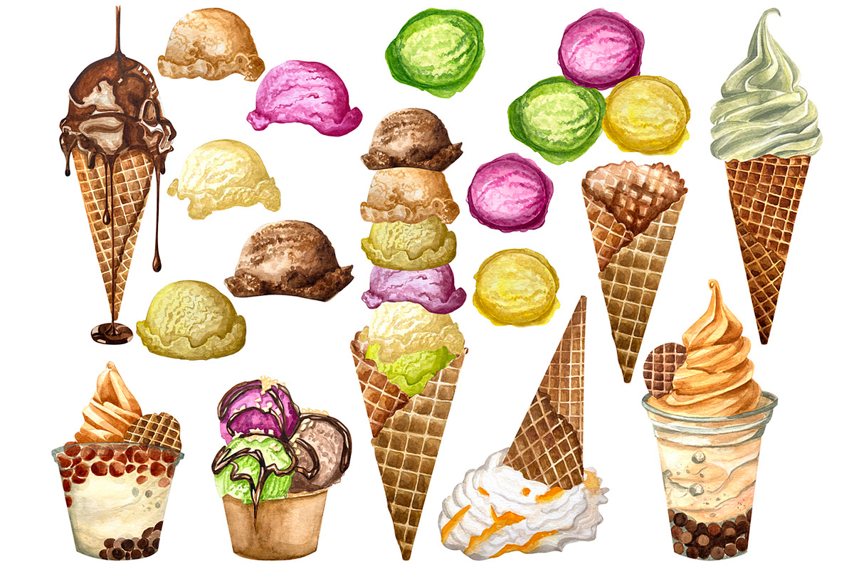 Watercolor italian ice cream clipart, a Food Illustration by Fresh art by Larysa (Photo 2 of 4)