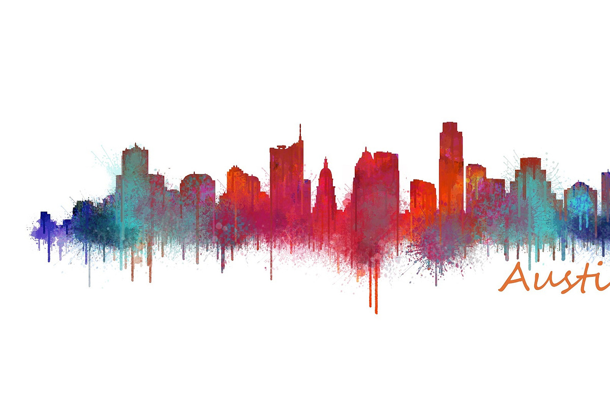 Austin Texas, Cityscape skyline V2b, an Illustration by HQPhoto Store