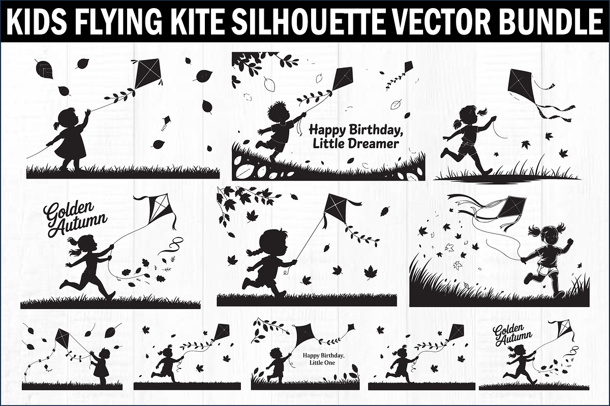 Kids Flying Kite Laser Cut Bundle, an Object Graphic by Designs_River (Photo 1 of 11)