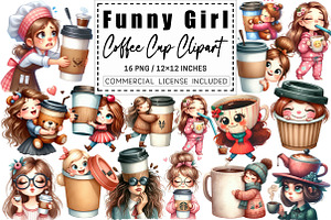 Watercolor Funny Girl Coffee Cup, a Graphic by CitraGraphics