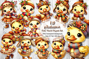 Autumn Cute Duck Clipart Sublimation, a Seasonal Illustration by V Design Creator
