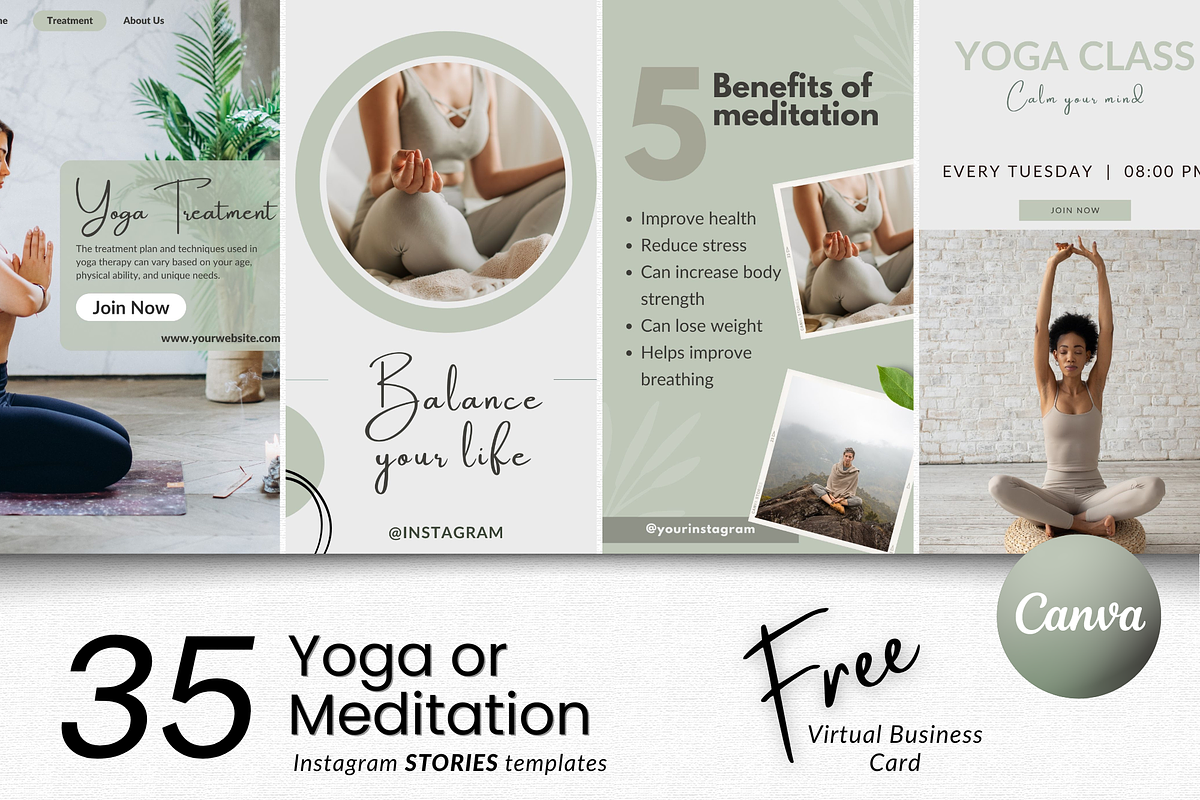35 YOGA Stories Templates Canva, a Social Media Template by Talipic Designs (Photo 1 of 6)