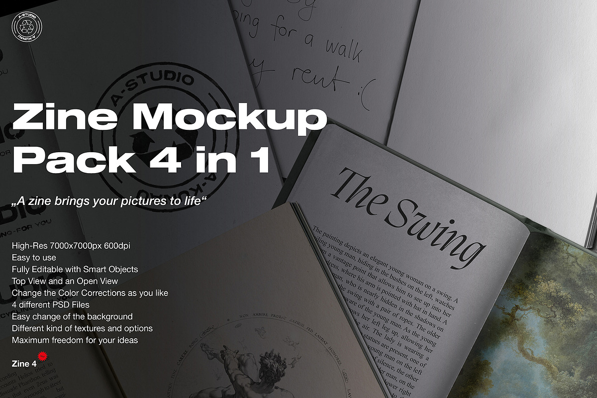 Zine Mockup Pack 4 in 1, a Books & Magazine Mockup by A-Studio (Photo 1 of 17)