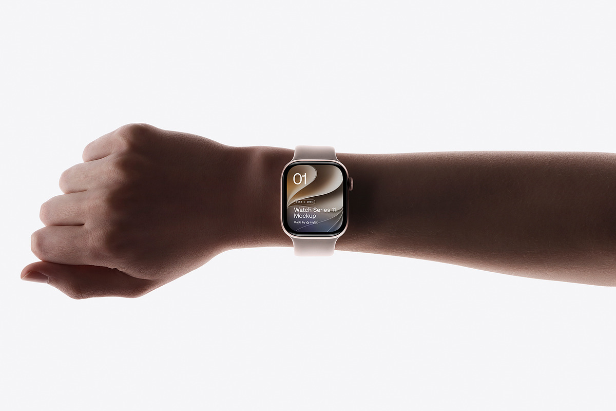 24 Watch Series 11 in Hand Mockups, a Wearable Device Mockup by Asylab (Photo 15 of 107)