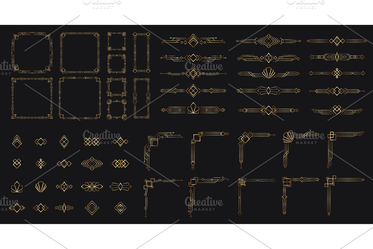 Gold Art Deco borders and decorative, an Illustration by Woters little shop