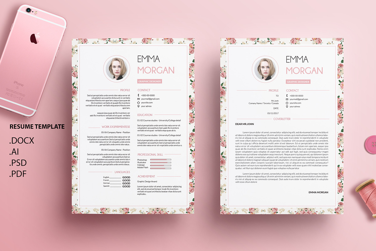 Vintage Floral V2 CV / Resume / M, a Resume Template by Showy68 Template (Photo 1 of 3)