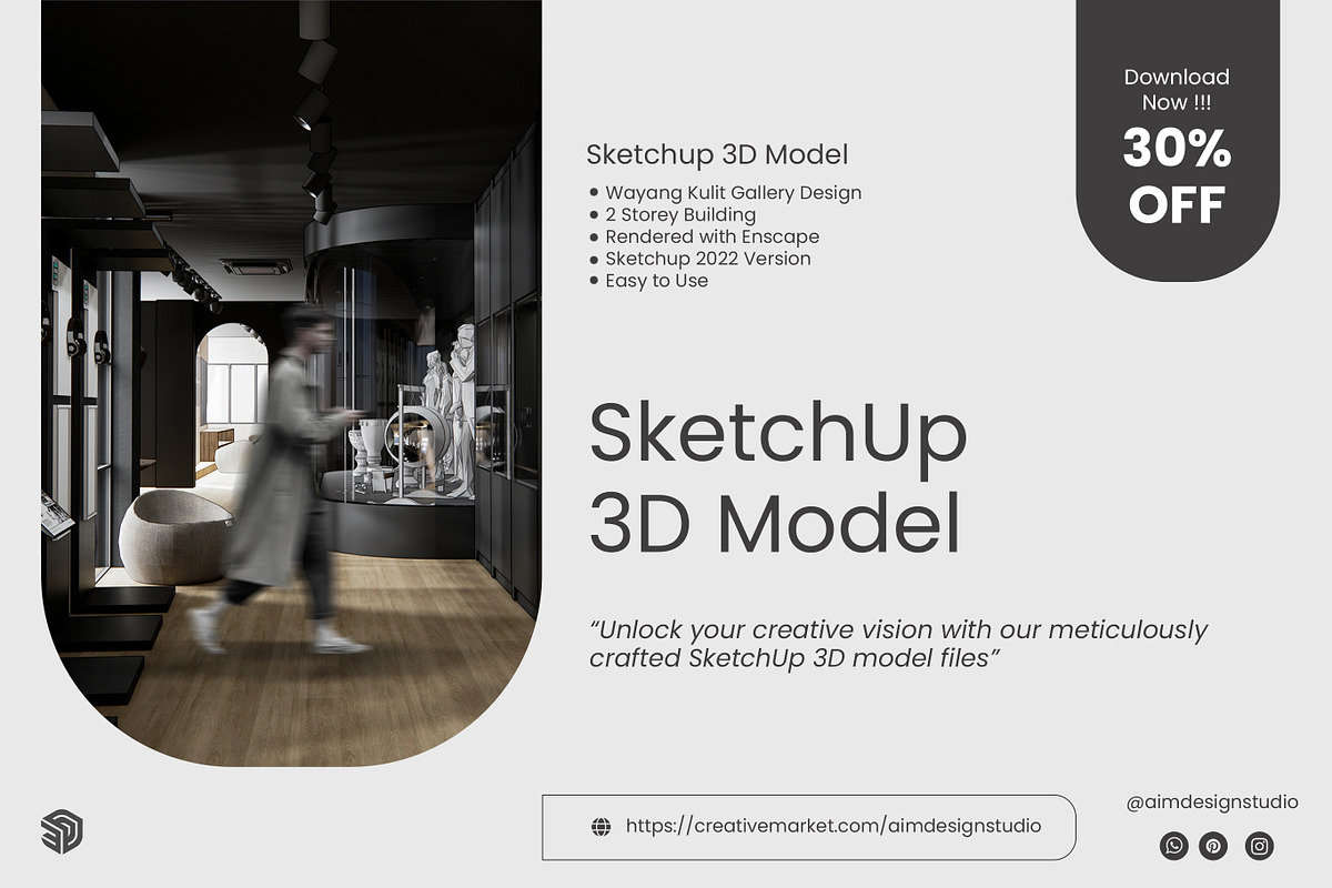 Sketchup - 3D Model Gallery Design, an Architecture 3D Model by AIM DESIGN STUDIO (Photo 1 of 6)