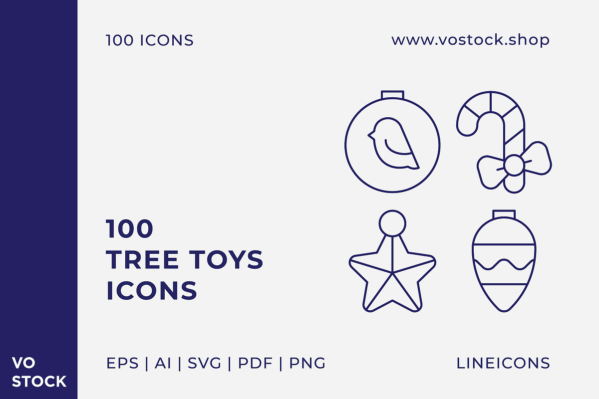 100 Tree Toys Icons, an Outline Icon by vo.stock (Photo 1 of 6)