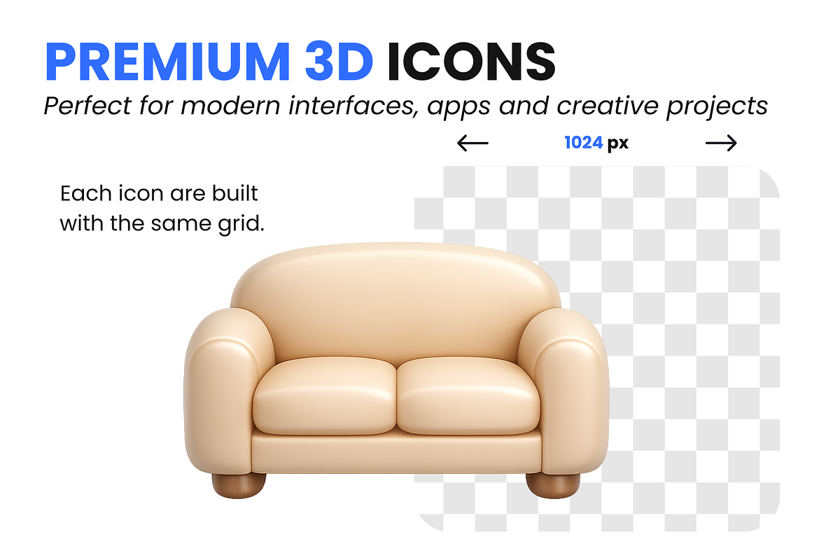 60 Home & Interior 3D Premium Icons, a Solid Icon by Icons Drop (Photo 3 of 5)