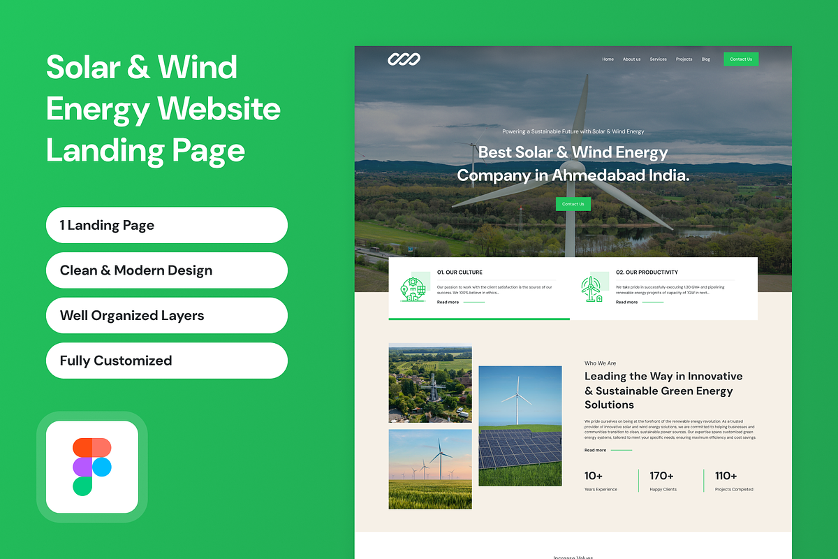 Solar & Wind Energy Landing Page, a Landing Page Template by UI/UX Ocean (Photo 1 of 3)
