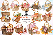 Watercolor Picnic Basket in Fall PNG, an Illustration by Canvas Craft (Thumbnail 1 of 4)