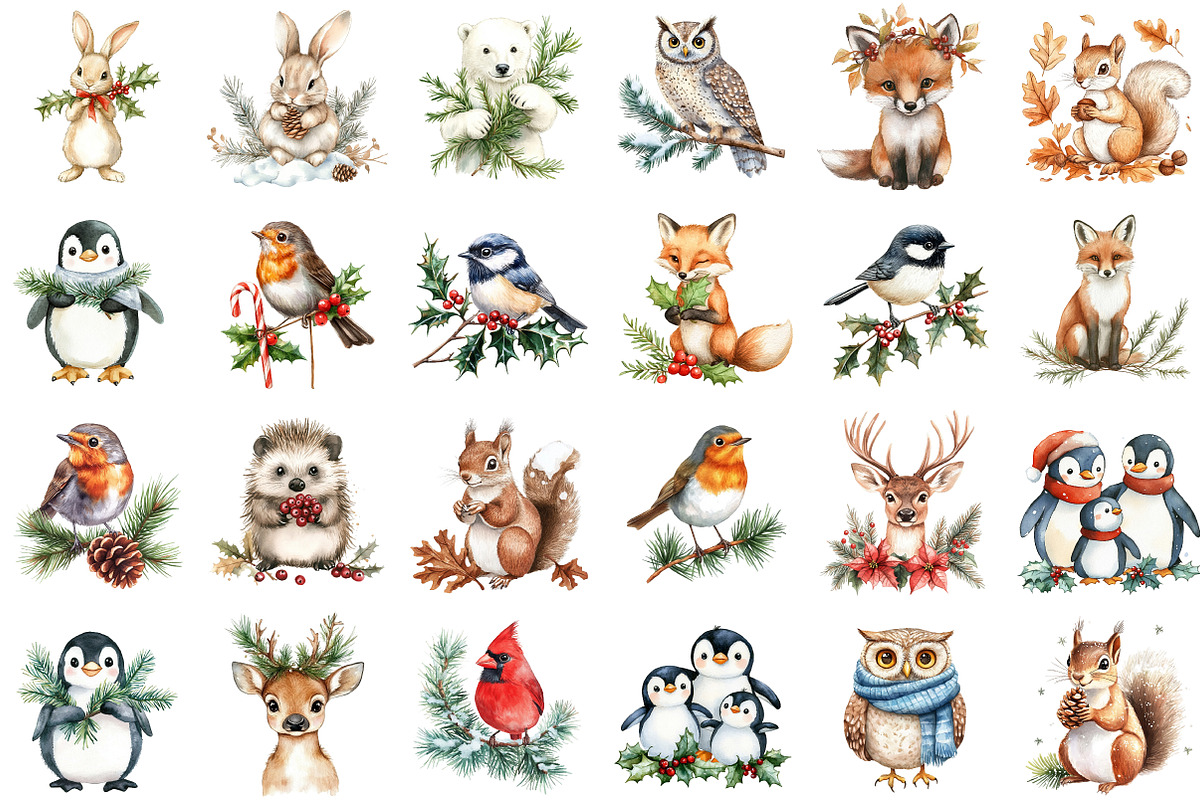 Winter Christmas Animals Birds Leave, an Illustration by Sublimation Artist (Photo 2 of 6)