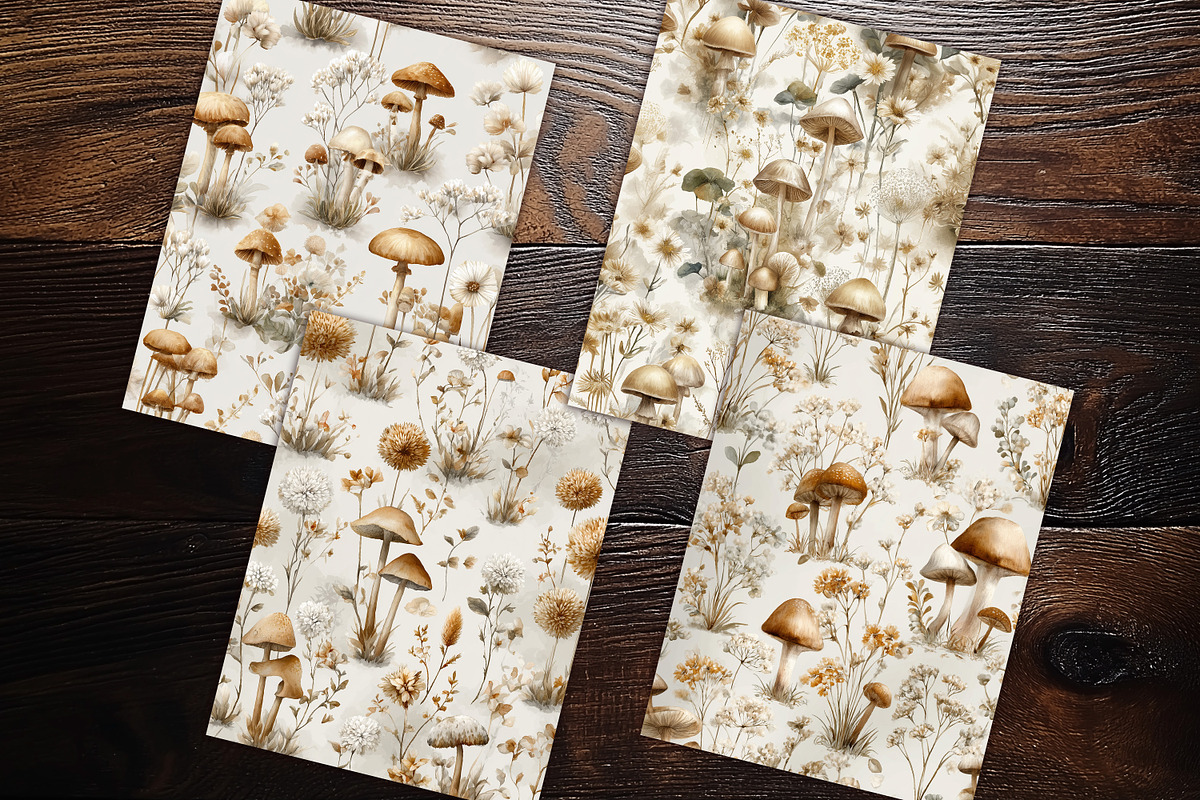Neutral Mushroom Botanical Scrapbook, a Background Graphic by V Design Creator (Photo 8 of 11)