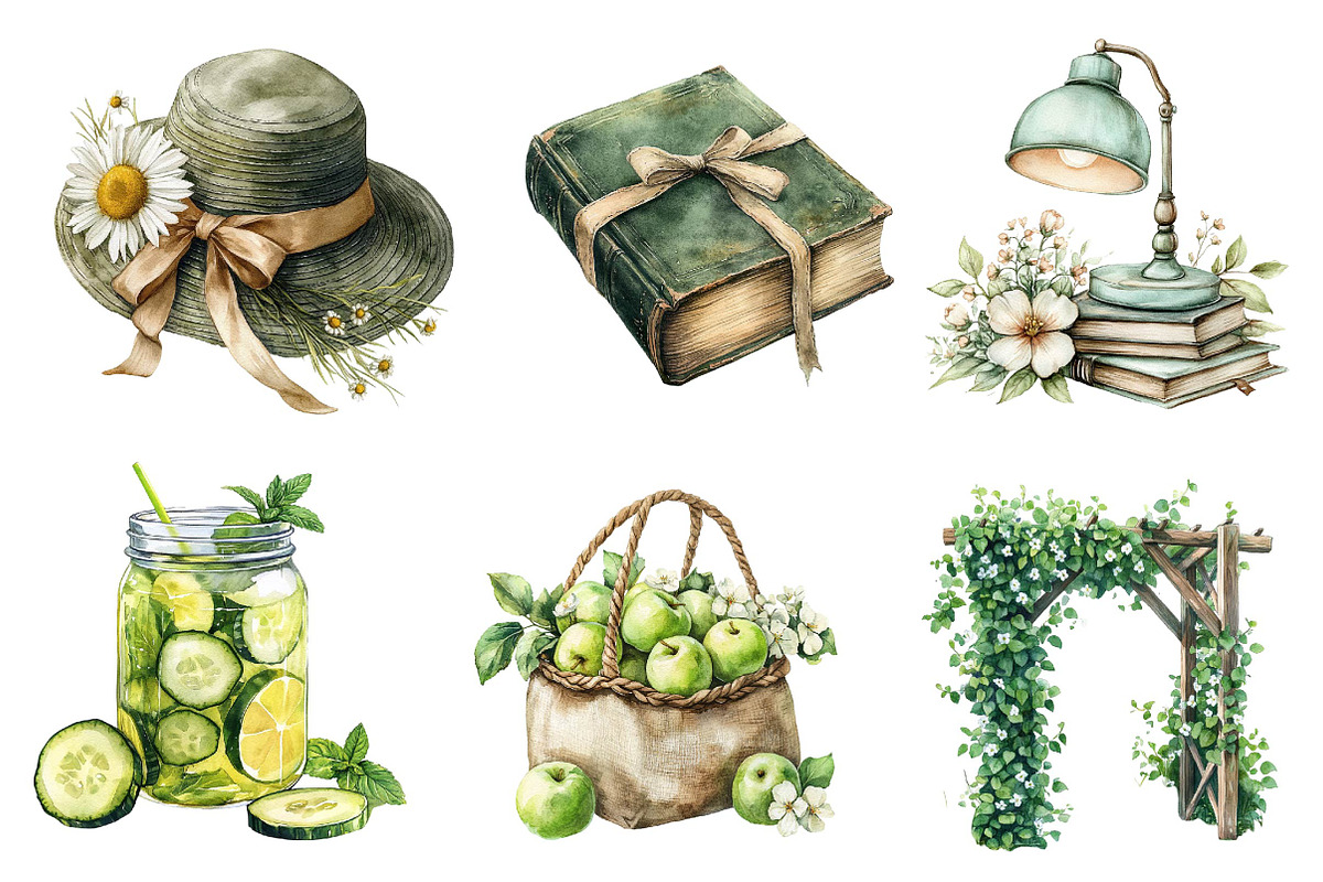 Green Summer Cottagecore Clipart, an Illustration by Dream Creation (Photo 2 of 6)