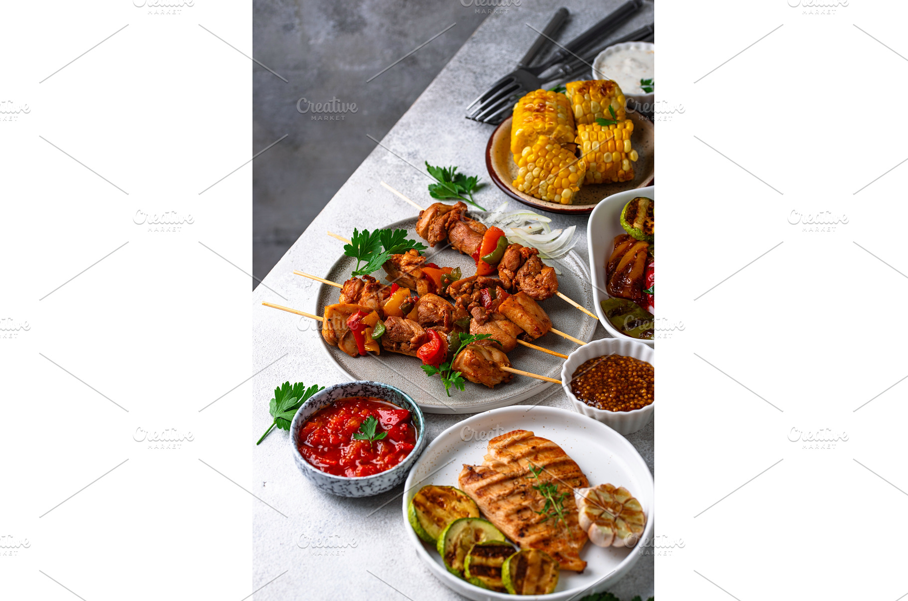 Assortment of grilled bbq meat and, a Food & Drink Photo by Yulia Furman