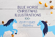 Blue Christmas Horse Illustrations, an Animal Illustration by Lucyinyourheart (Thumbnail 1 of 6)