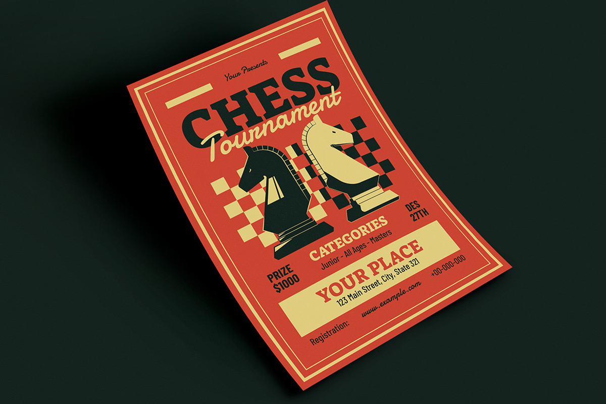 Retro Chess Tournament Event Flyer, a Flyer Template by VectorVactory (Photo 3 of 3)