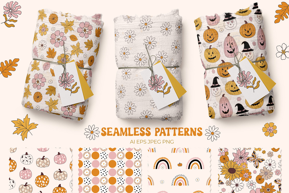 Retro Groovy Autumn Halloween, an Illustration by Cozy pattern shop (Photo 4 of 11)