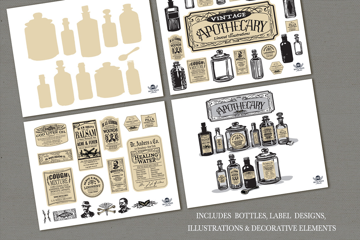 Vintage Apothecary Linocuts, an Illustration by WhiteRiverStudio (Photo 7 of 8)