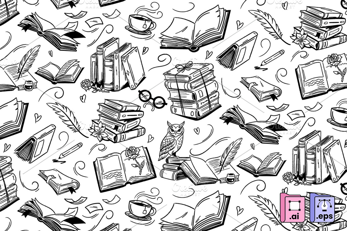 Whimsical Book Lover Pattern, a Pattern Graphic by MISS CHATZ (Photo 3 of 3)