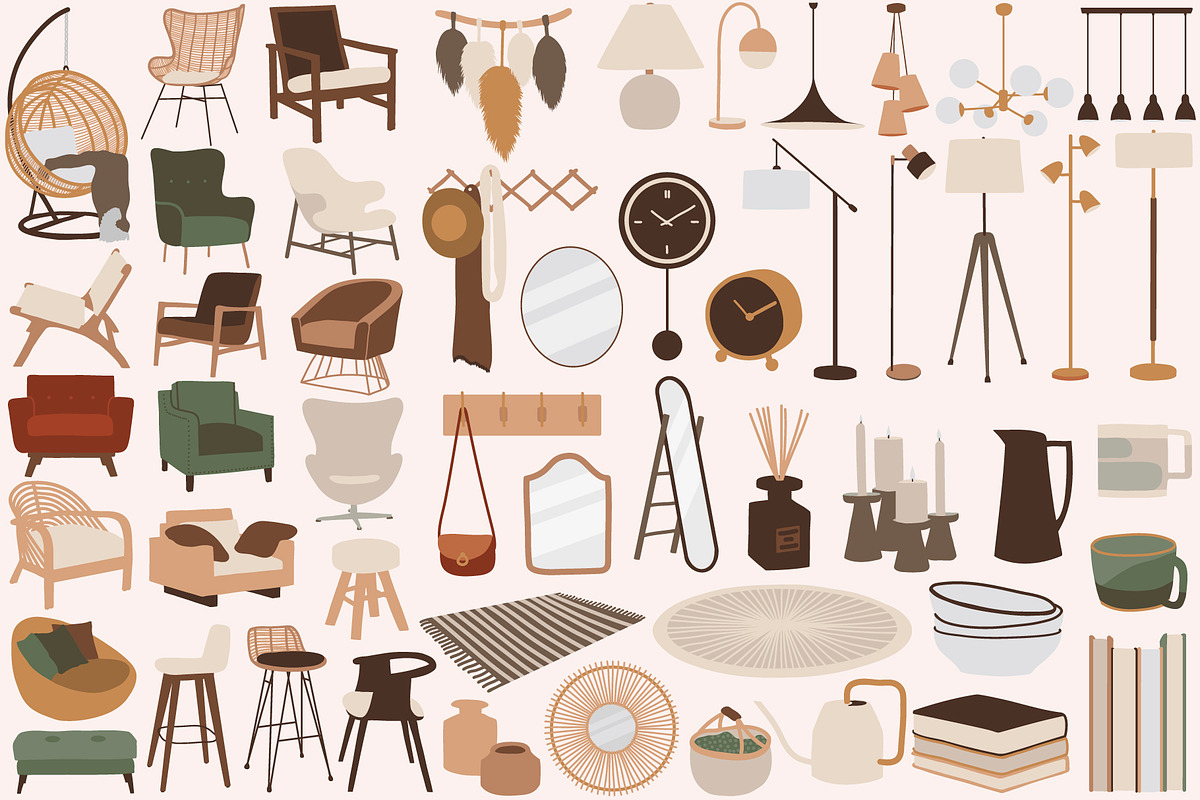Boho Furniture set. Scene creator, a Decorative Illustration by ApetekMarket (Photo 3 of 8)
