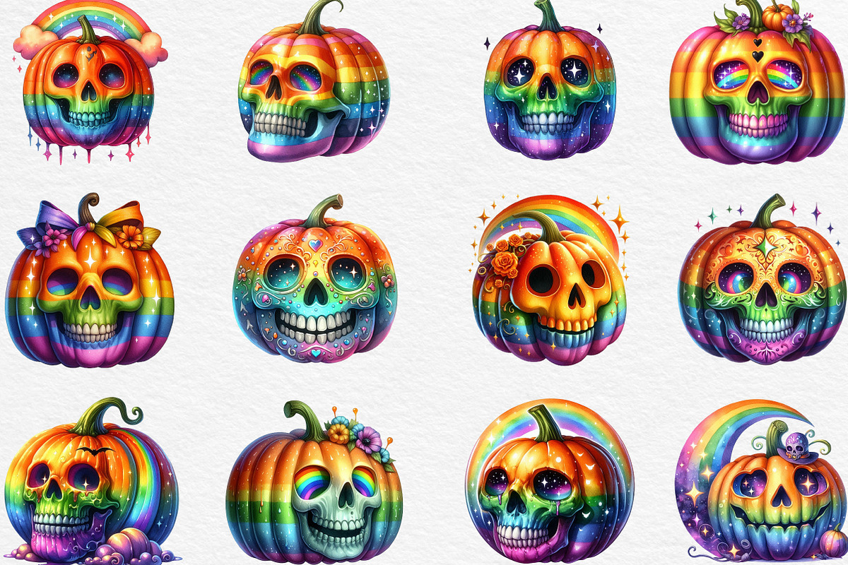 Halloween Skull Pumpkin Clipart, an Illustration by Black Bird Studio (Photo 6 of 6)