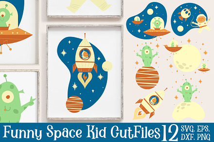 Funny Space kids Cut Files PNG & SVG