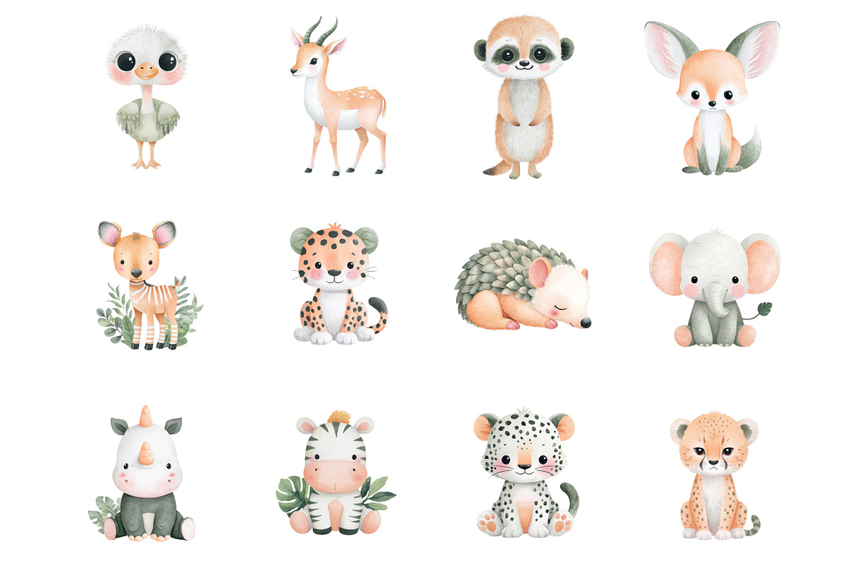 Cute Safari Animals Clipart, an Illustration by Design Market (Photo 2 of 4)