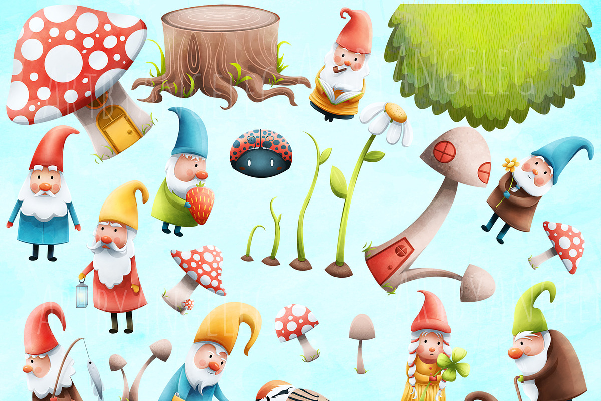 Garden Gnomes PNG Clipart Set, a Seasonal Illustration by Art by Angele G (Photo 2 of 4)