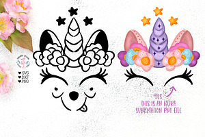 Unicorn Face Cut File And Clipart